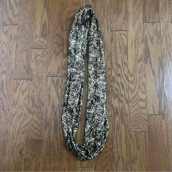 Black and Metallic Gold Print Infinity Circle Scarf Handmade by Local Artisan - Picture 7 of 10